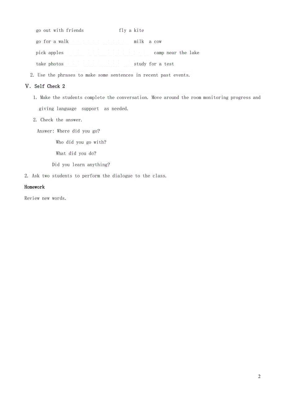 人教七下英语Unit 12 What did you do last weekend Section B（3a-Self Check）教案.doc_第2页