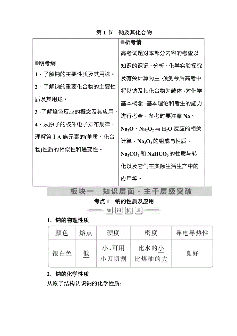 2018届高考化学大一轮复习教师用书：第3章 第1节 考点1　钠的性质及应用 WORD版含解析.doc_第1页