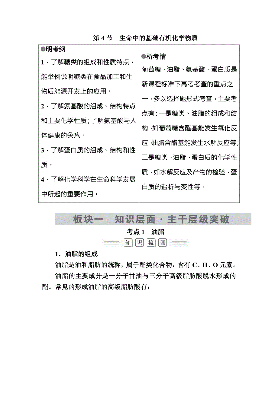 2018届高考化学大一轮复习教师用书：选修5 第4节 考点1　油脂 WORD版含解析.doc_第1页