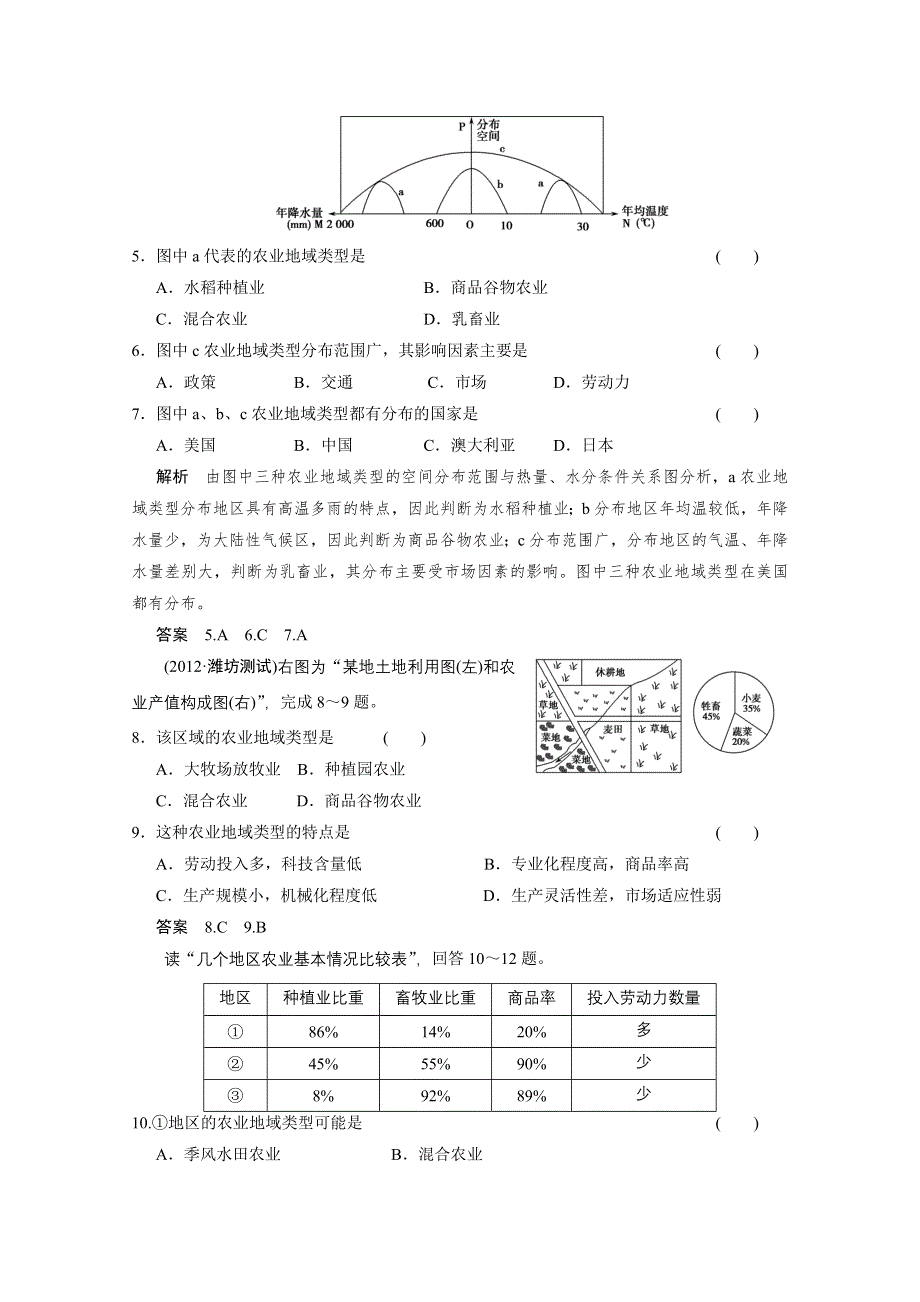 2013届高考地理总复习（第1轮）人教新课标版配套训练：必修2 第3章第2节世界主要农业地域类型.doc_第2页