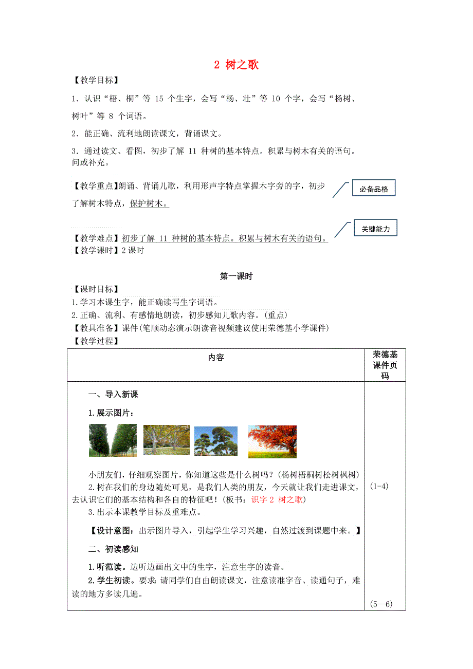 2021二年级语文上册 识字2 树之歌教案 新人教版.doc_第1页