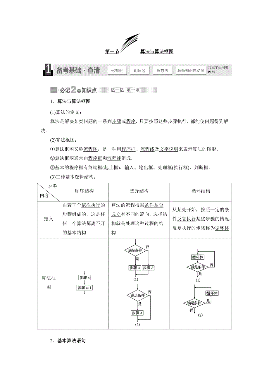 2015年高考总复习数学（文北师大版）配套文档：第10章　第1节 算法与算法框图.doc_第1页