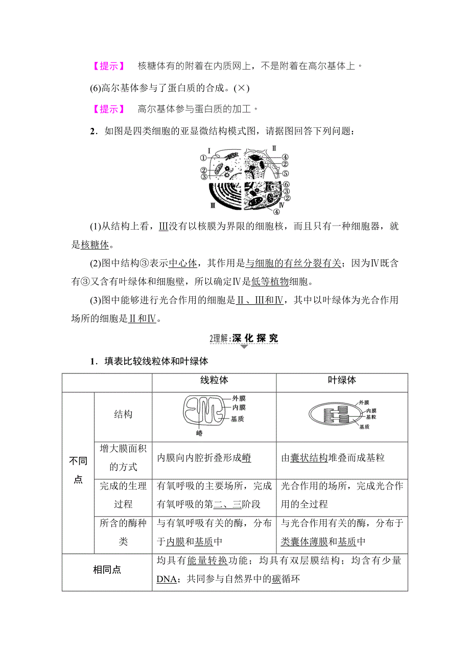 2018届高三生物（人教版）一轮复习练习：必修1 第2单元 第2讲　细胞器——系统内的分工合作 WORD版含答案.doc_第2页