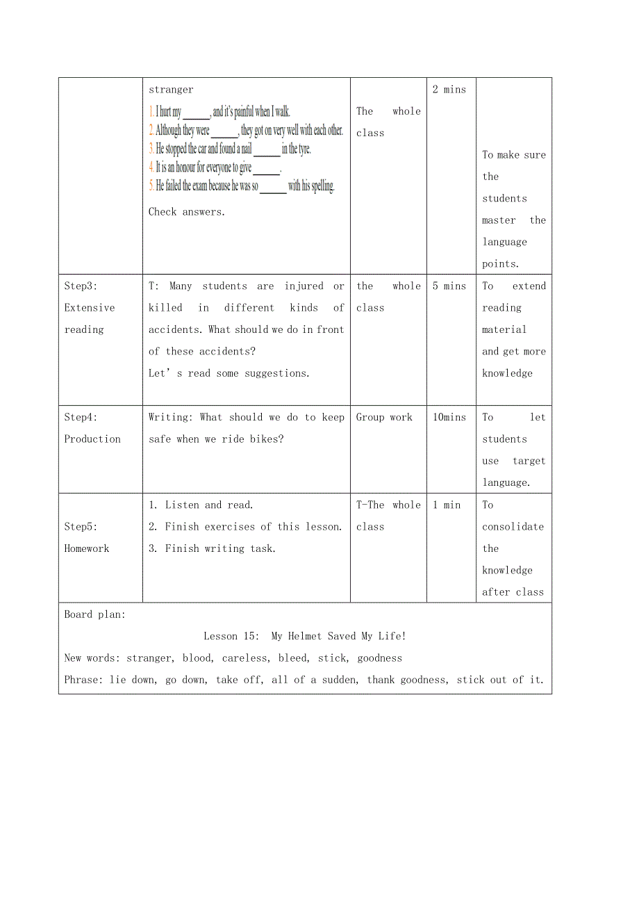 2021九年级英语上册 Unit 3 Safety Lesson 15 My Helmet Saved My Life教学设计（新版）冀教版.doc_第3页