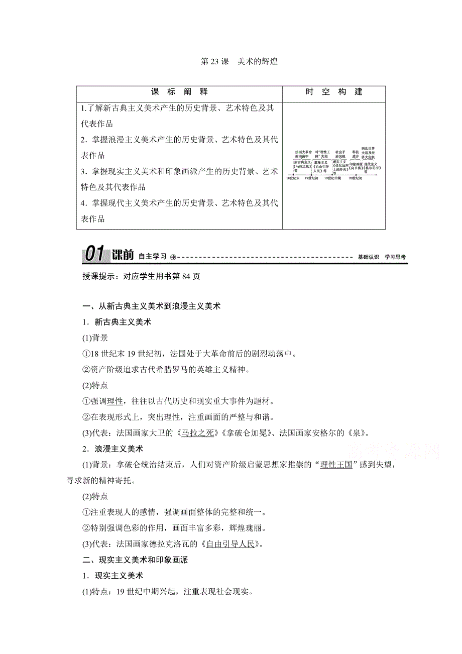 2020-2021学年人教版历史必修3学案：第23课　美术的辉煌 WORD版含解析.doc_第1页