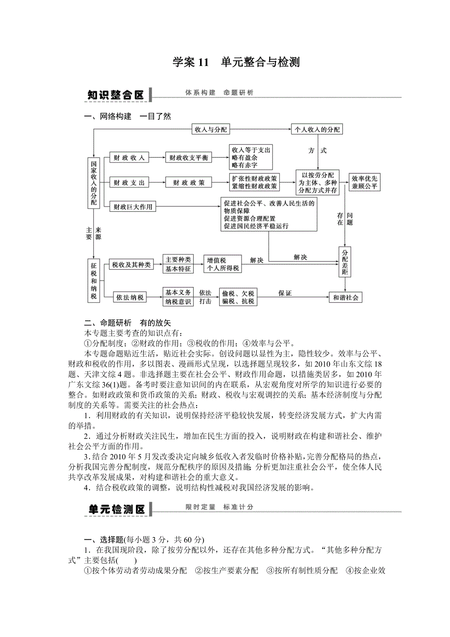 2015年高考政治一轮总复习导学案：第11课 单元整合与检测.doc_第1页