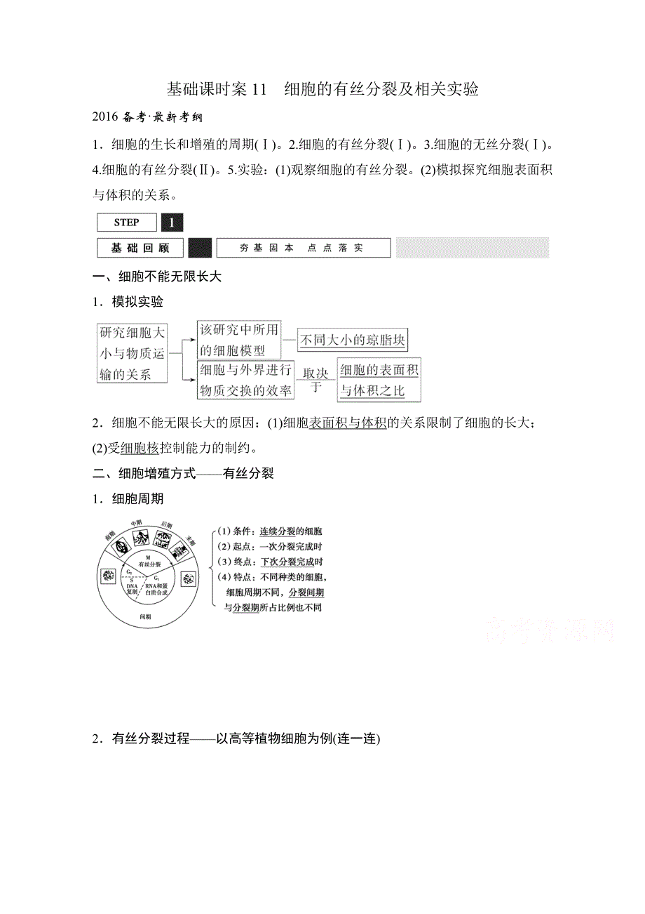 《创新设计》2016年高三生物（人教版）一轮复习 基础课时案11　细胞的有丝分裂及相关实验 基础回顾.doc_第1页