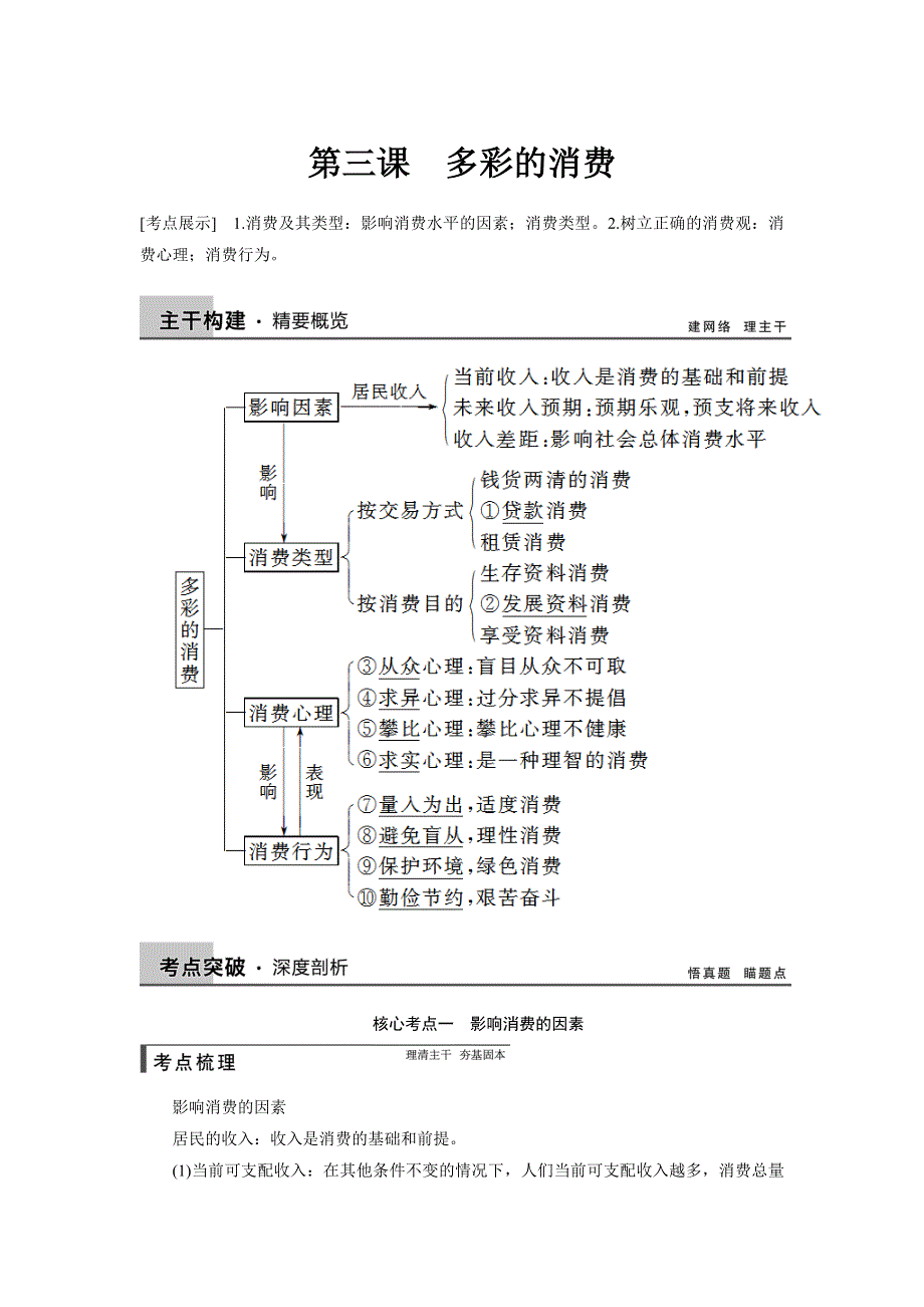 2015年高考政治一轮总复习配套文档：第1单元 第3课 多彩的消费.doc_第1页