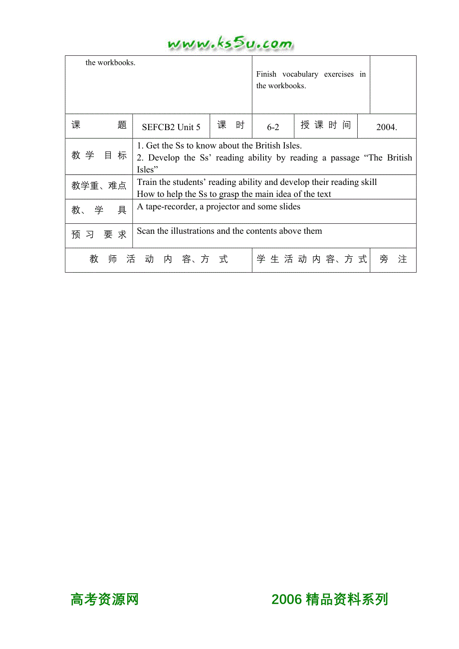 人教修订版高二英语上UNIT5THEBRITISHISLES全单元教学设计.doc_第3页