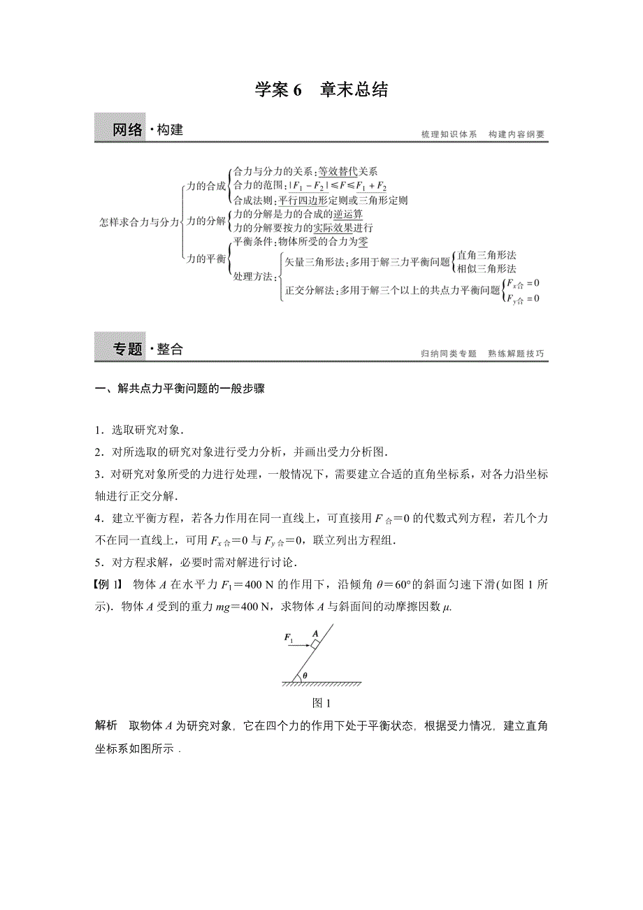 《学案导学与随堂笔记》2015-2016学年高中物理（沪科版必修一）配套 第4章 怎样求合力与分力 章末总结 .docx_第1页