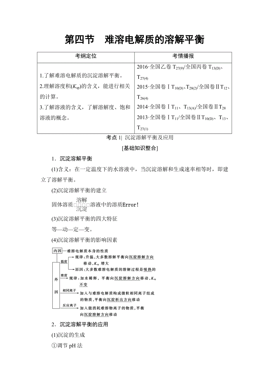 2018届高考化学大一轮复习讲义：第8章 第4节　难溶电解质的溶解平衡 WORD版含解析.doc_第1页