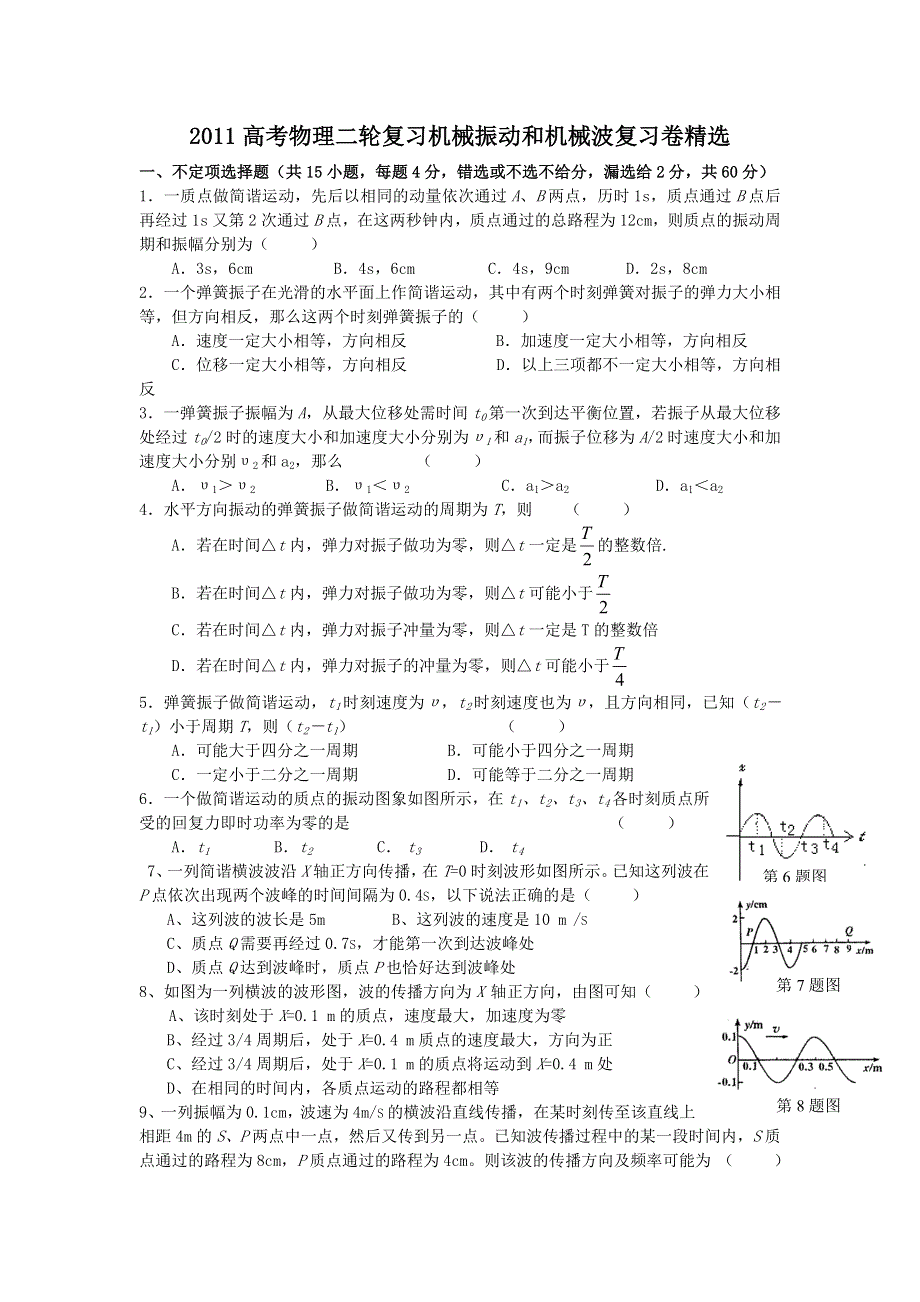 2011高考物理二轮复习 机械振动和机械波复习卷精选.doc_第1页