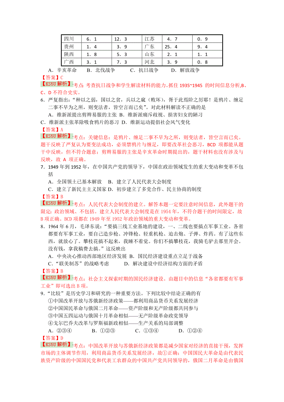 四川省成都七中2014届高三下学期热身考试历史试题 WORD版含解析BYSHI.doc_第2页