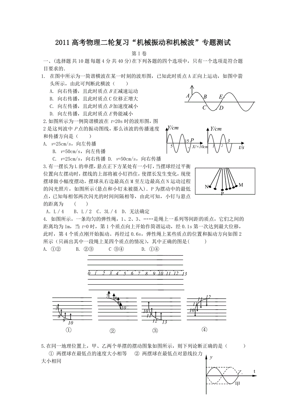 2011高考物理二轮复习“机械振动和机械波”专题测试.doc_第1页