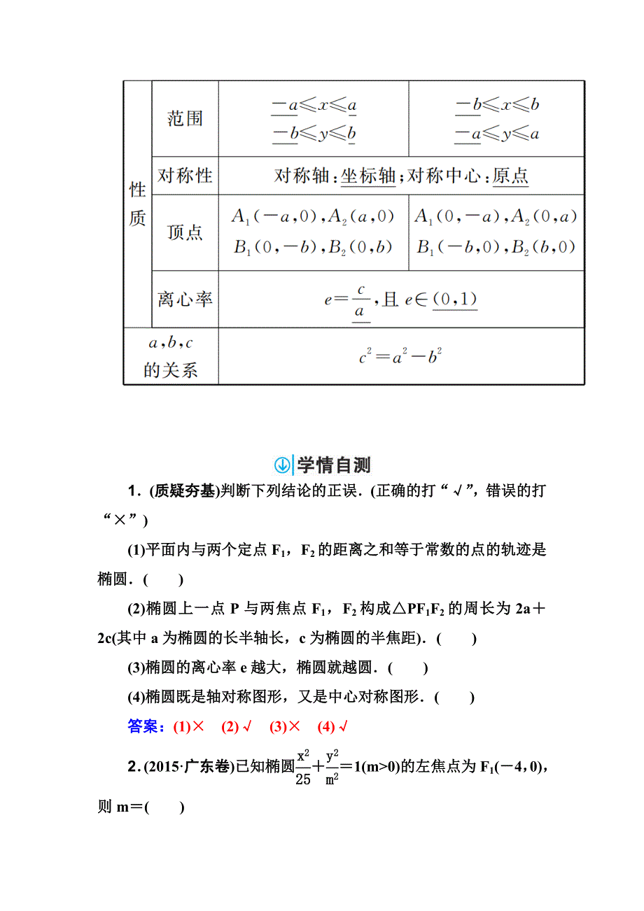 2018届高考数学（文）一轮总复习检测：第八章 第五节　椭　圆 WORD版含解析.doc_第2页