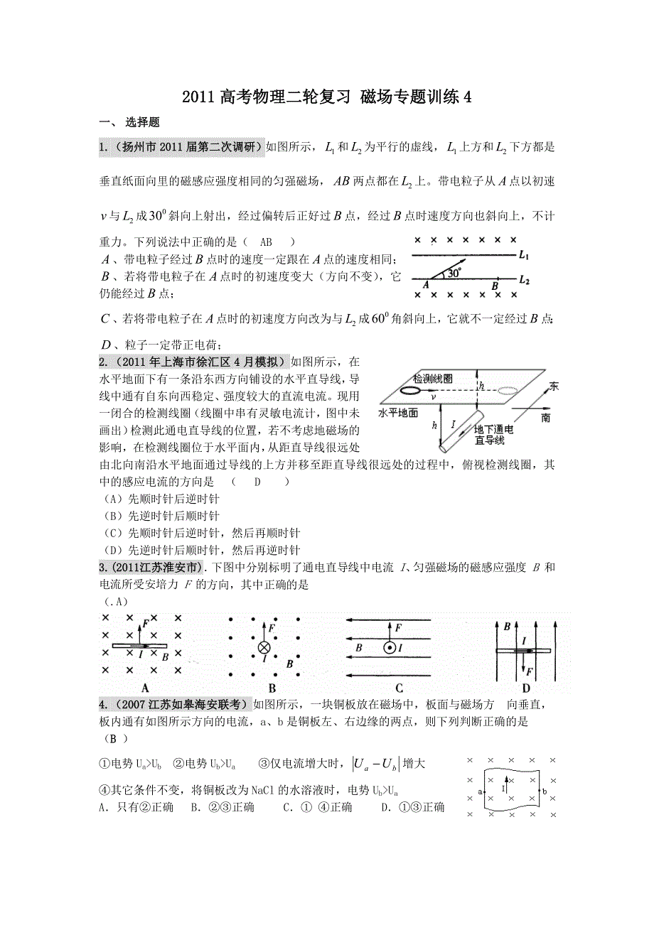 2011高考物理二轮复习_磁场专题训练4.doc_第1页