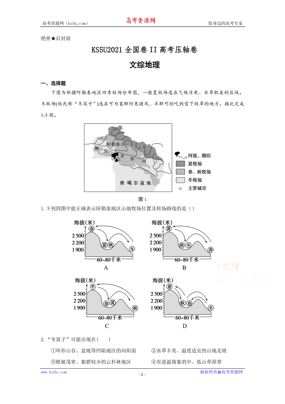 2021全国卷Ⅱ高考压轴卷 文综地理 WORD版含解析.doc_第1页