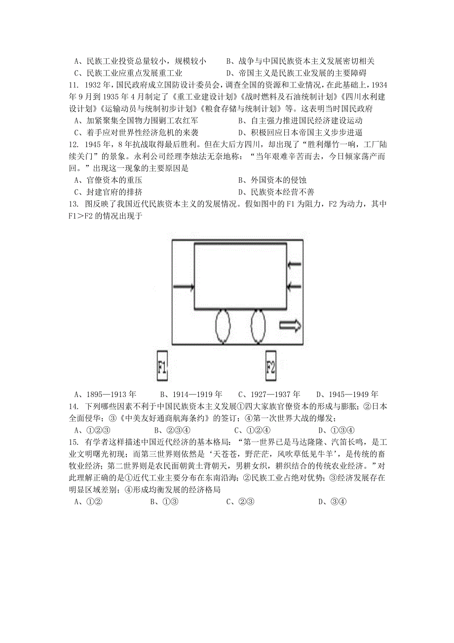 人教新课标版高一历史必修二第3单元第10课《中国民族资本主义的曲折发展》（同步训练） WORD版含答案.doc_第2页