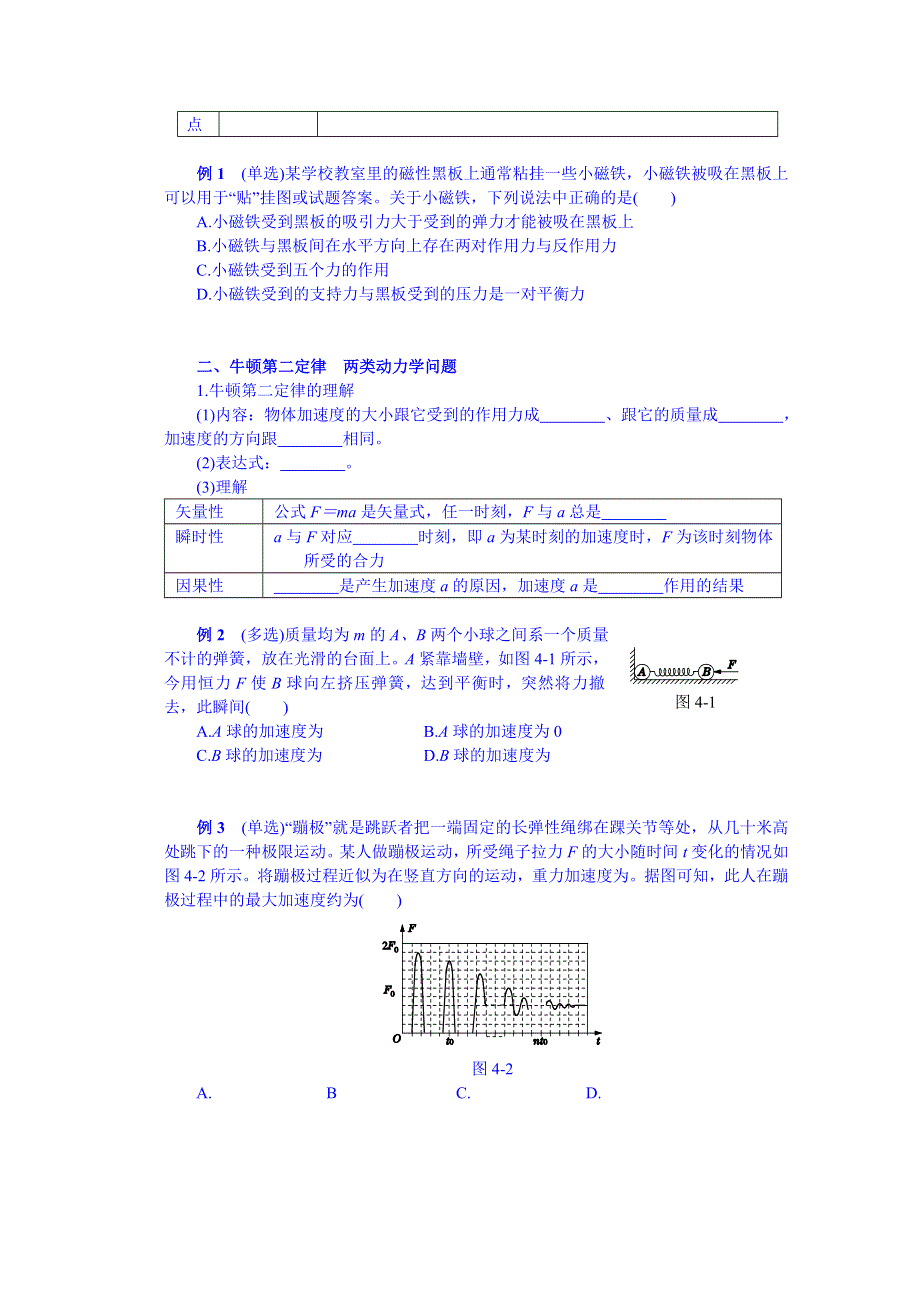 《中学教材全解》2014年秋高中物理必修一本章复习学案：第四章 牛顿运动定律.doc_第2页