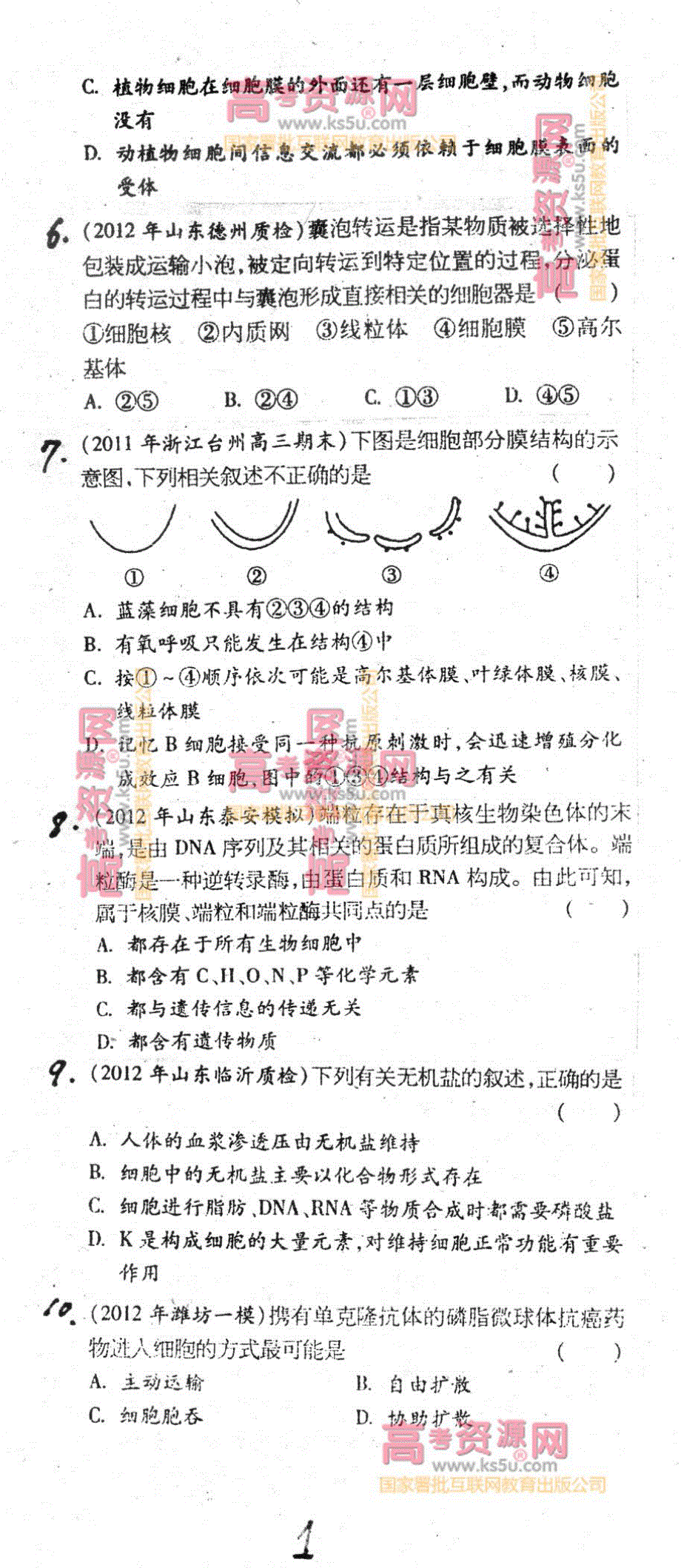 《首发》山东省菏泽曹县三桐中学2013届高三第一次月考 生物试题 PDF版.pdf_第2页