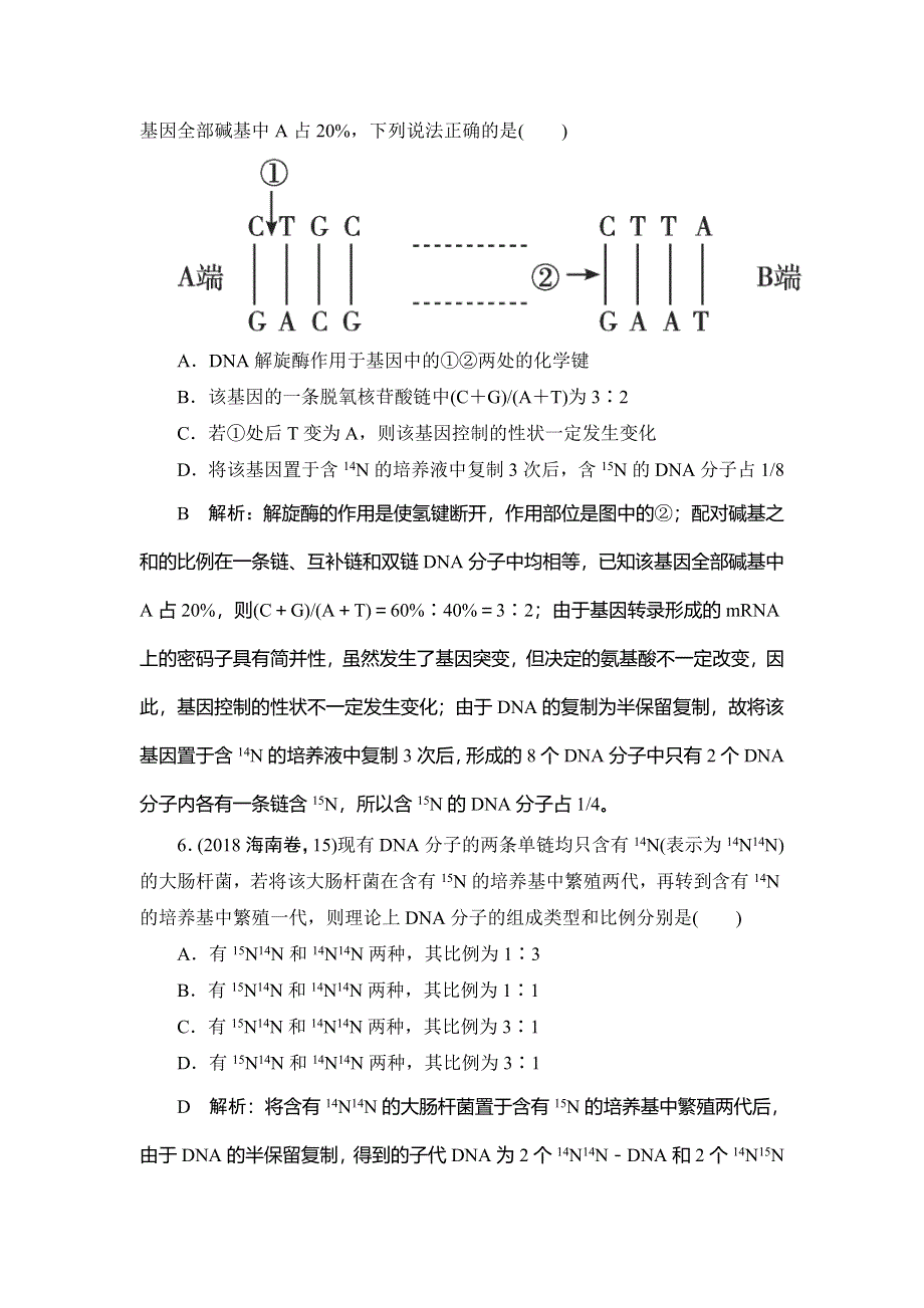 2020届高三生物（人教版）第一轮复习课件作业：第六单元 第18讲　DNA的结构、复制与基因的本质 WORD版含解析.doc_第3页