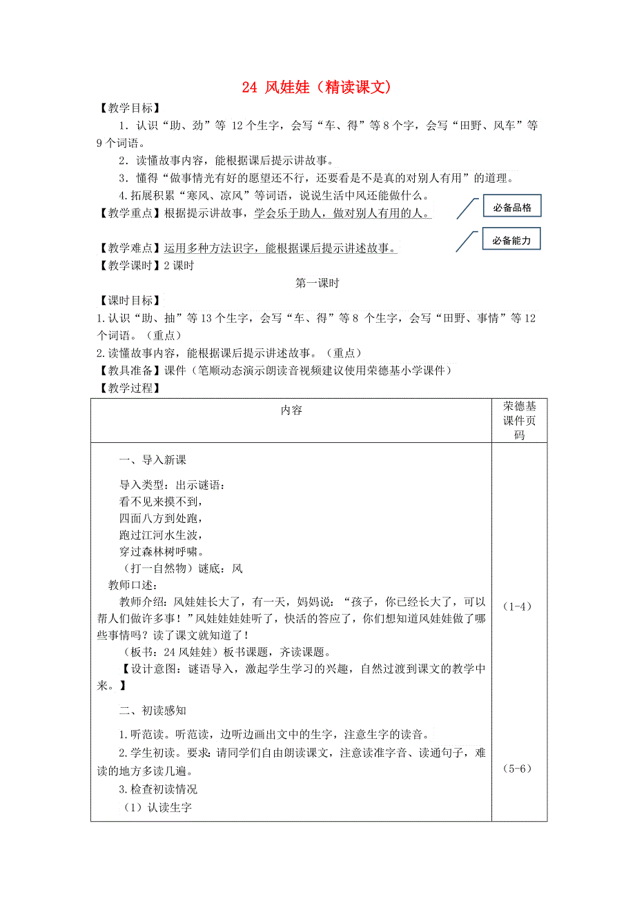 2021二年级语文上册 课文7 24风娃娃教案 新人教版.doc_第1页