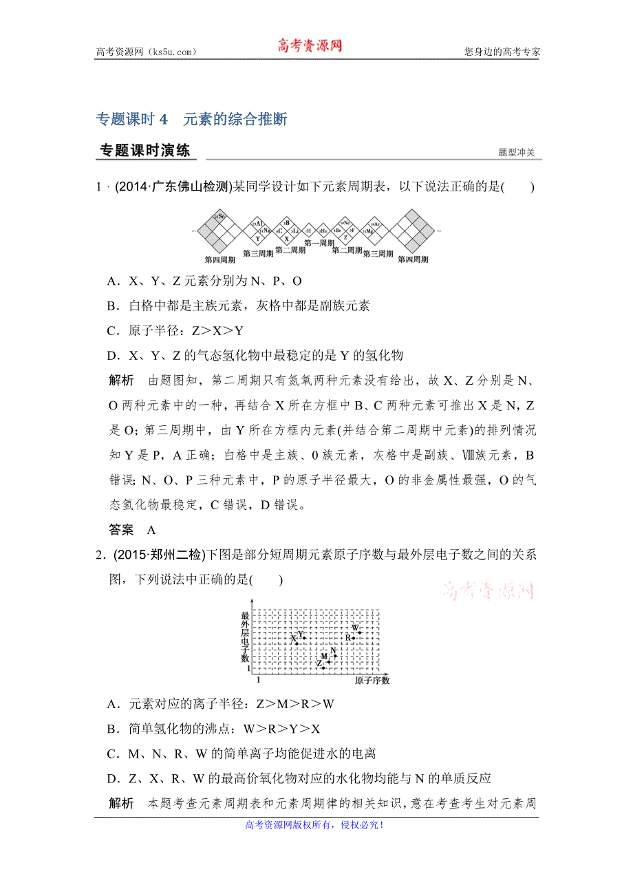 《创新设计》2017版高考化学人教版（全国）一轮复习课时跟踪训练 第5章 物质结构、元素周期律 专题课时4 WORD版含答案.doc_第1页