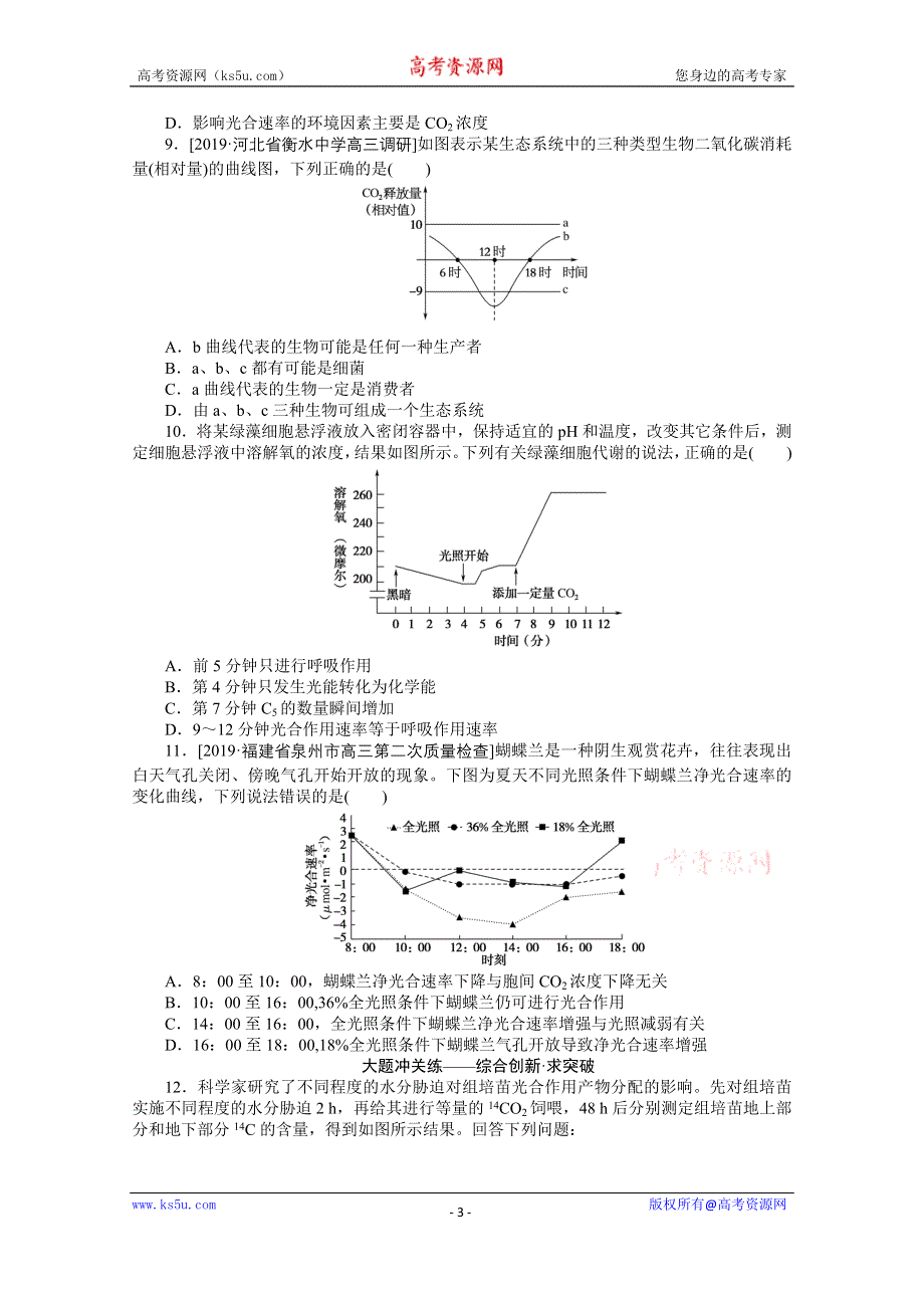 2021全国统考生物人教版一轮课后定时检测案11 能量之源——光与光合作用（2） WORD版含解析.doc_第3页