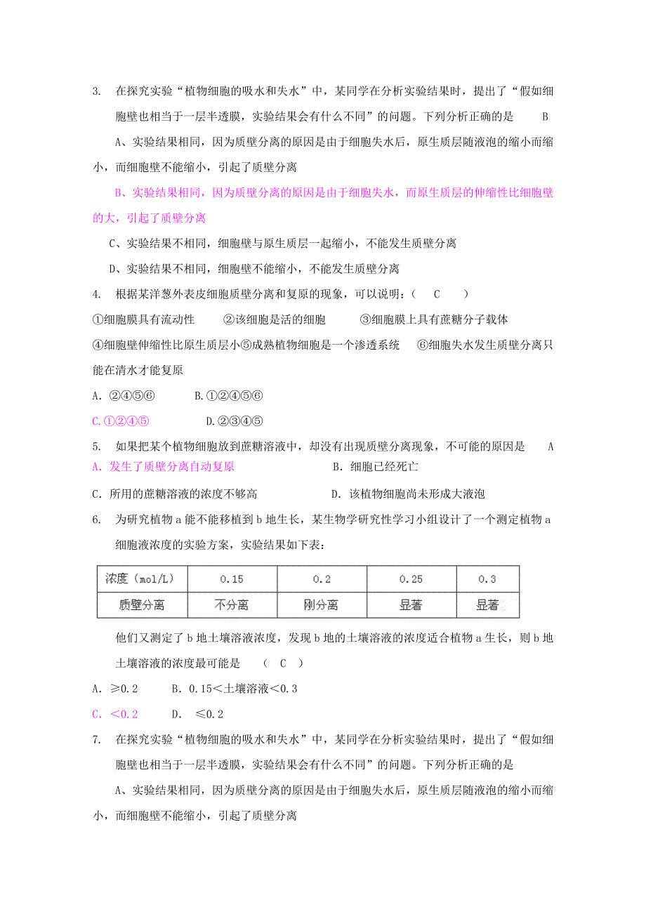 2011高考生物一轮精品复习学案：第4章 细胞的物质输入和输出（单元复习）（必修1）.doc_第2页