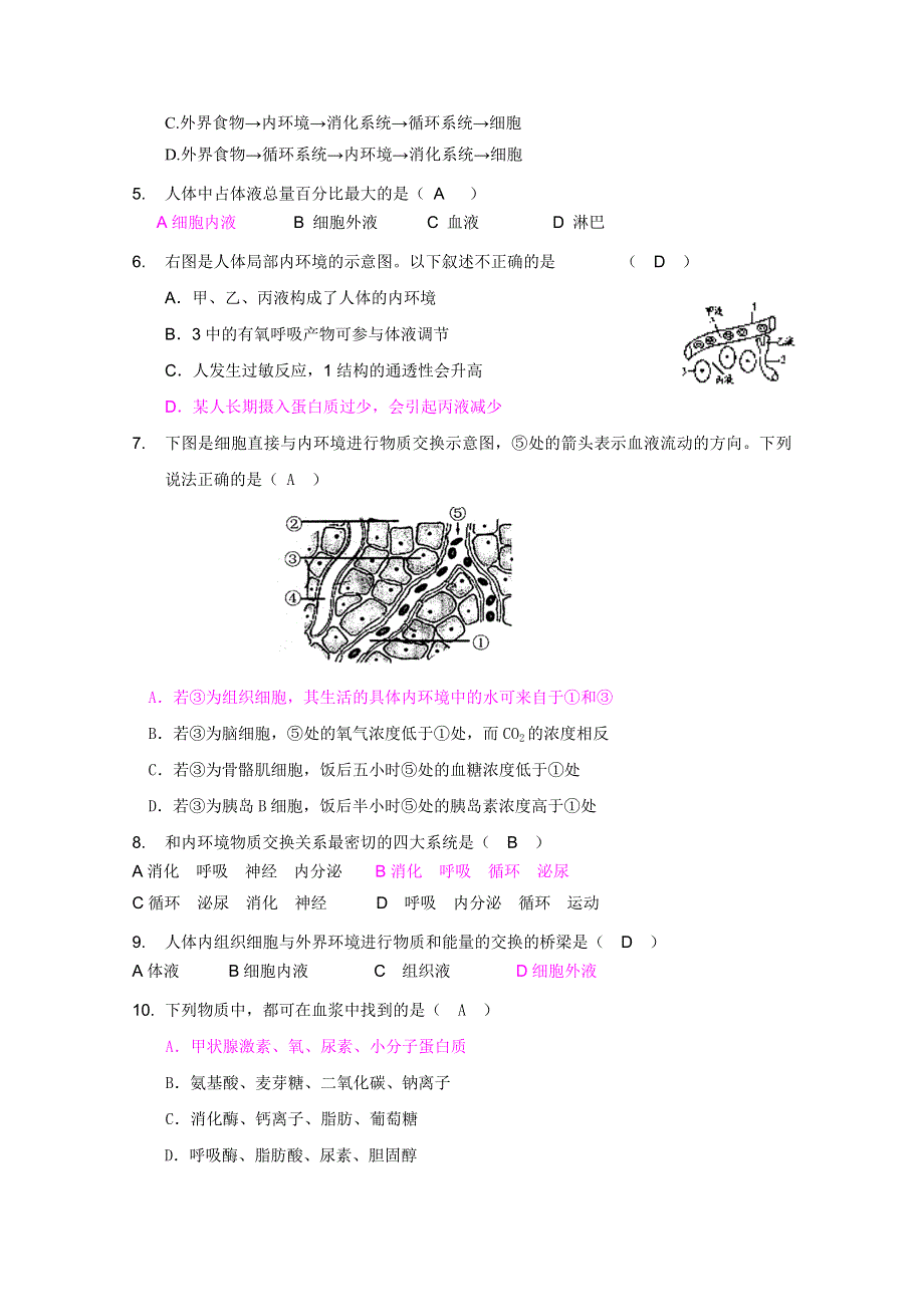 2011高考生物一轮精品复习学案：第1章 人体的内环境与稳态（单元复习）（必修3）.doc_第2页