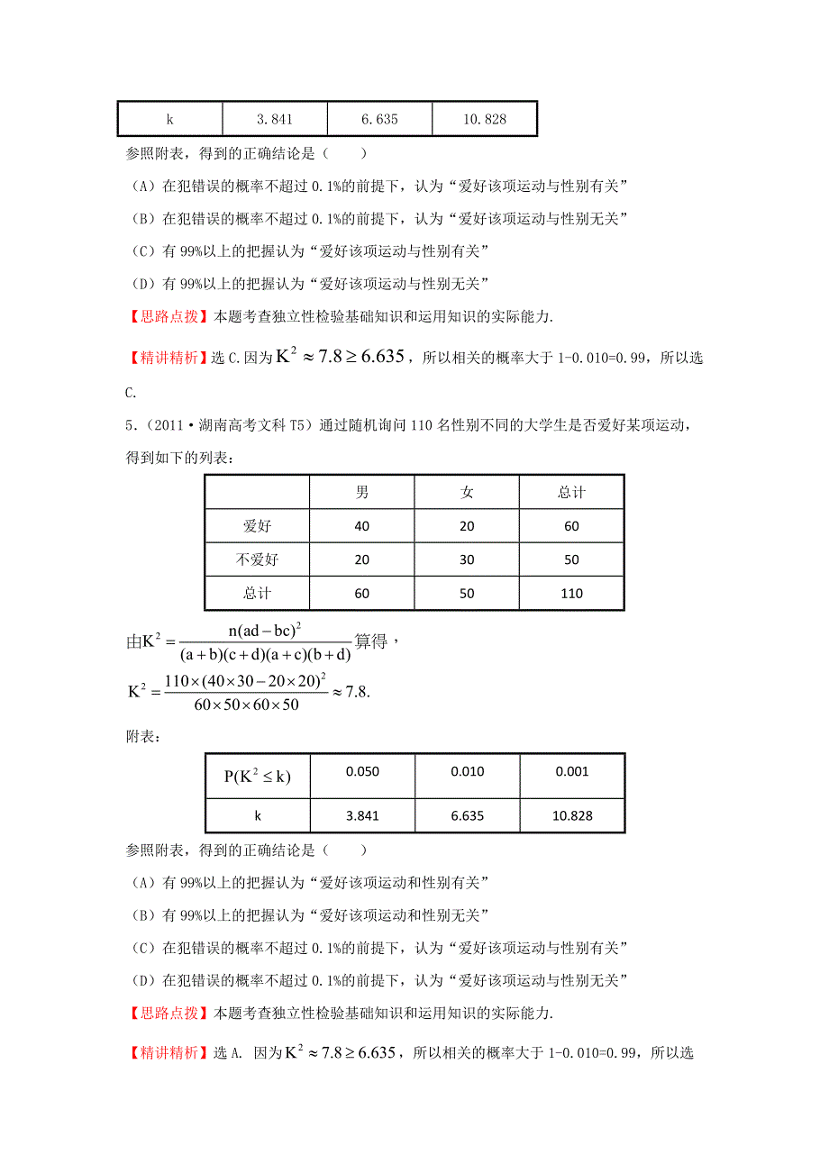 《五年经典推荐 全程方略》2015届高三数学专项精析精炼：2011年考点44随机抽样、用样本估计总体、变量间的相关关系、统计案例.doc_第3页