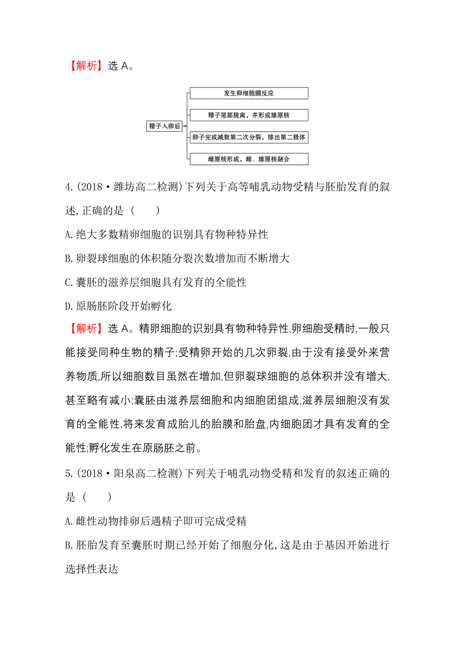 2020-2021学年人教版生物选修3课时达标训练 3-1 体内受精和早期胚胎发育 WORD版含解析.doc_第3页