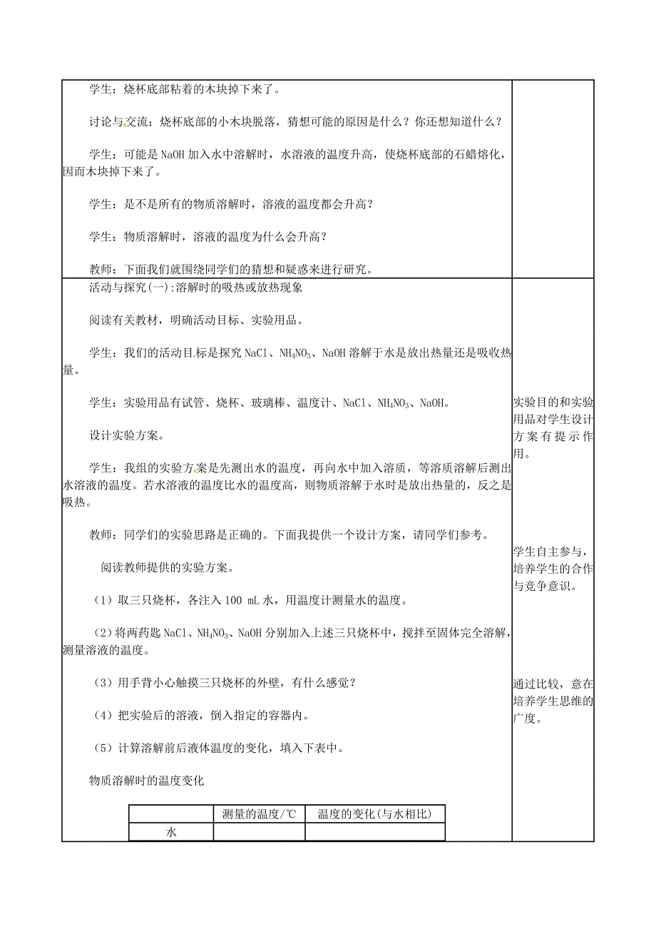 2022九年级化学下册 第九单元 溶液 课题1 溶液的形成第2课时 溶解时的热量变化及乳化现象教案（新版）新人教版.doc_第2页