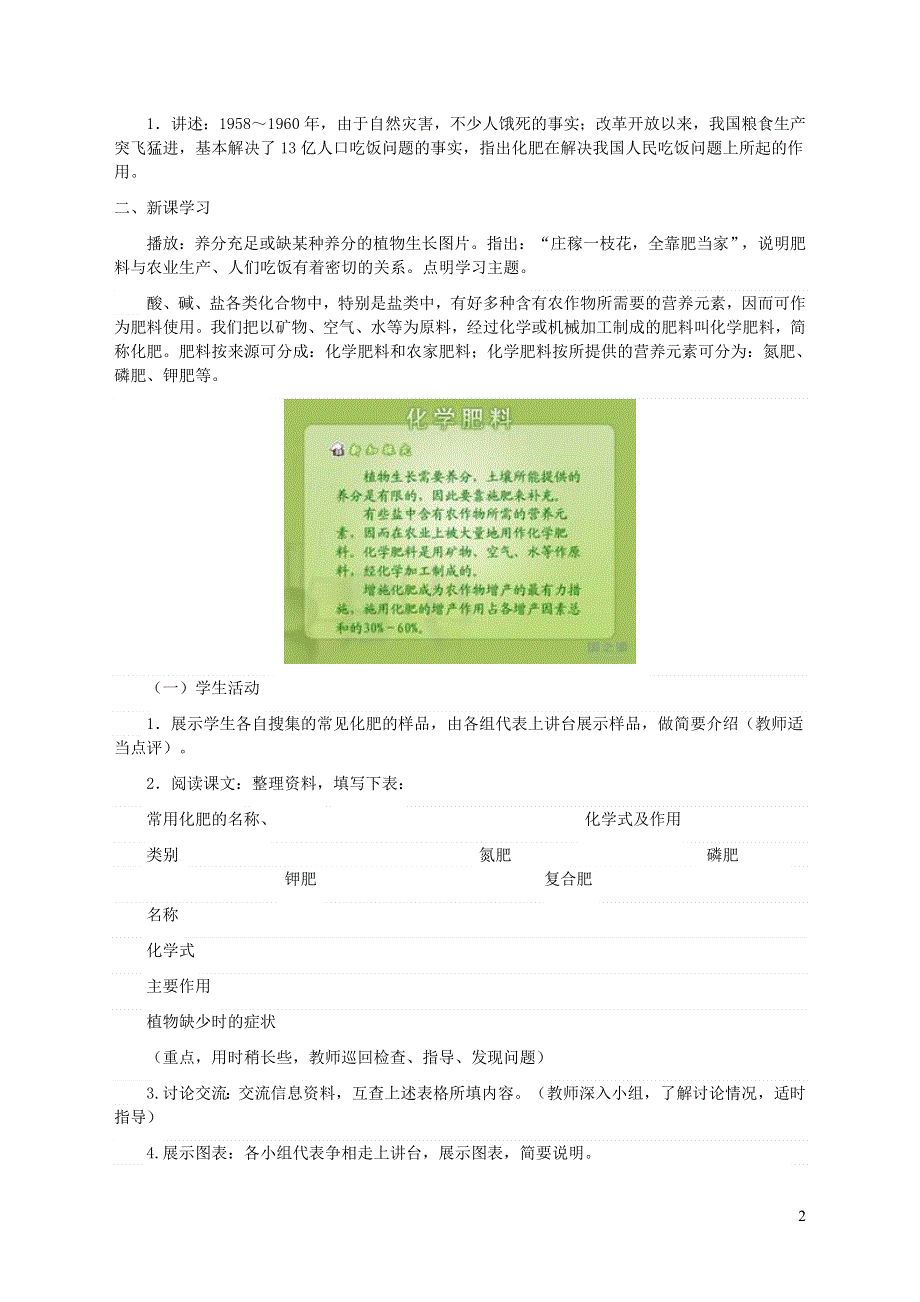 2022九年级化学下册 第十一单元 盐 化肥 课题2 化学肥料教学设计（新版）新人教版.doc_第2页