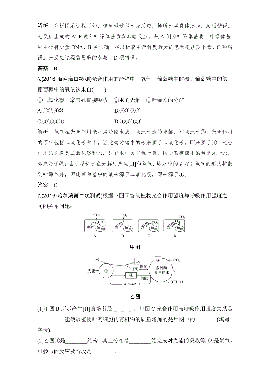 2018届高考生物总复习课后分层训练-第10讲光合作用的探究历程与基本过程 WORD版含解析.doc_第3页