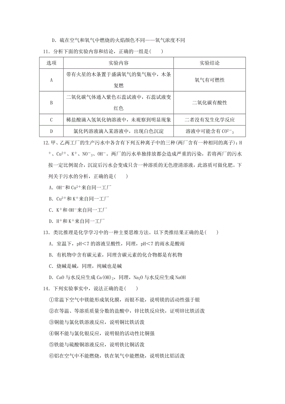 2022九年级化学下册 综合能力测试题（一） 鲁教版.doc_第3页