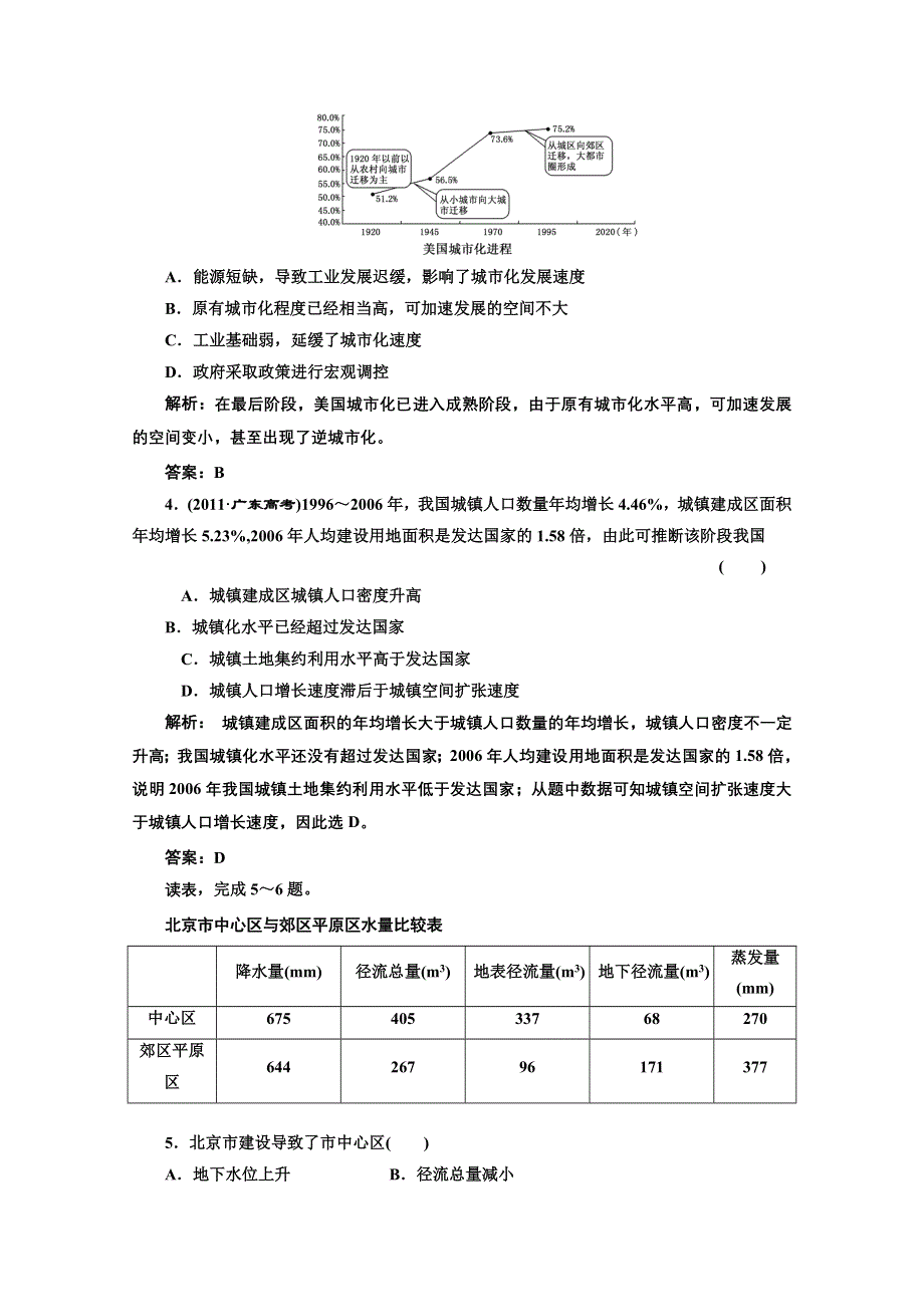 2013届高考地理新课标一轮复习随堂巩固训练：第六章 第二讲 城市化过程与特点及对地理环境的影响.doc_第2页