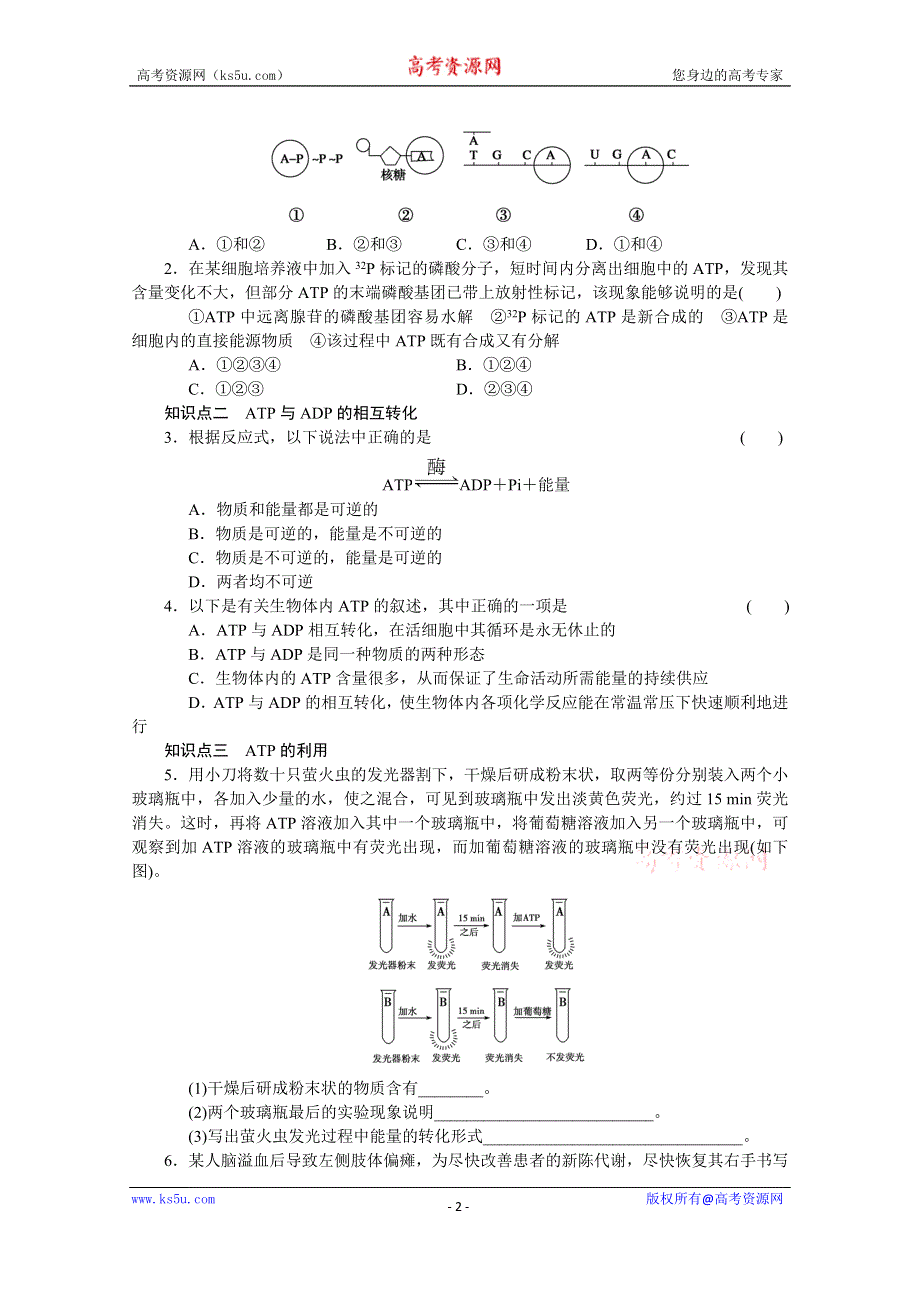 《创新设计》2017年高中生物人教版必修一课时作业：第五章细胞的能量供应和利用 课时19.docx_第2页