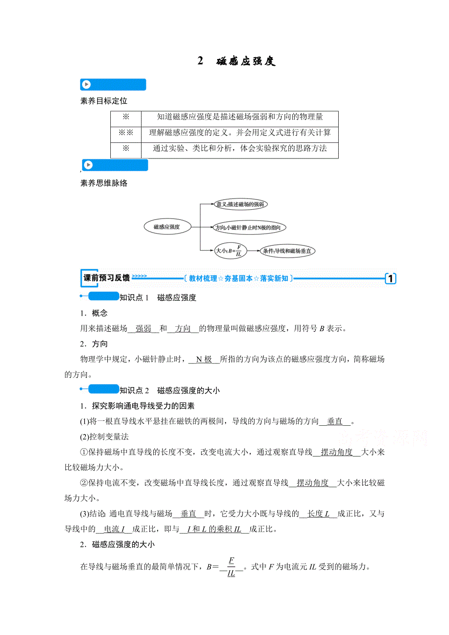 2020-2021学年人教版物理选修3-1学案：3-2　磁感应强度 WORD版含解析.doc_第1页