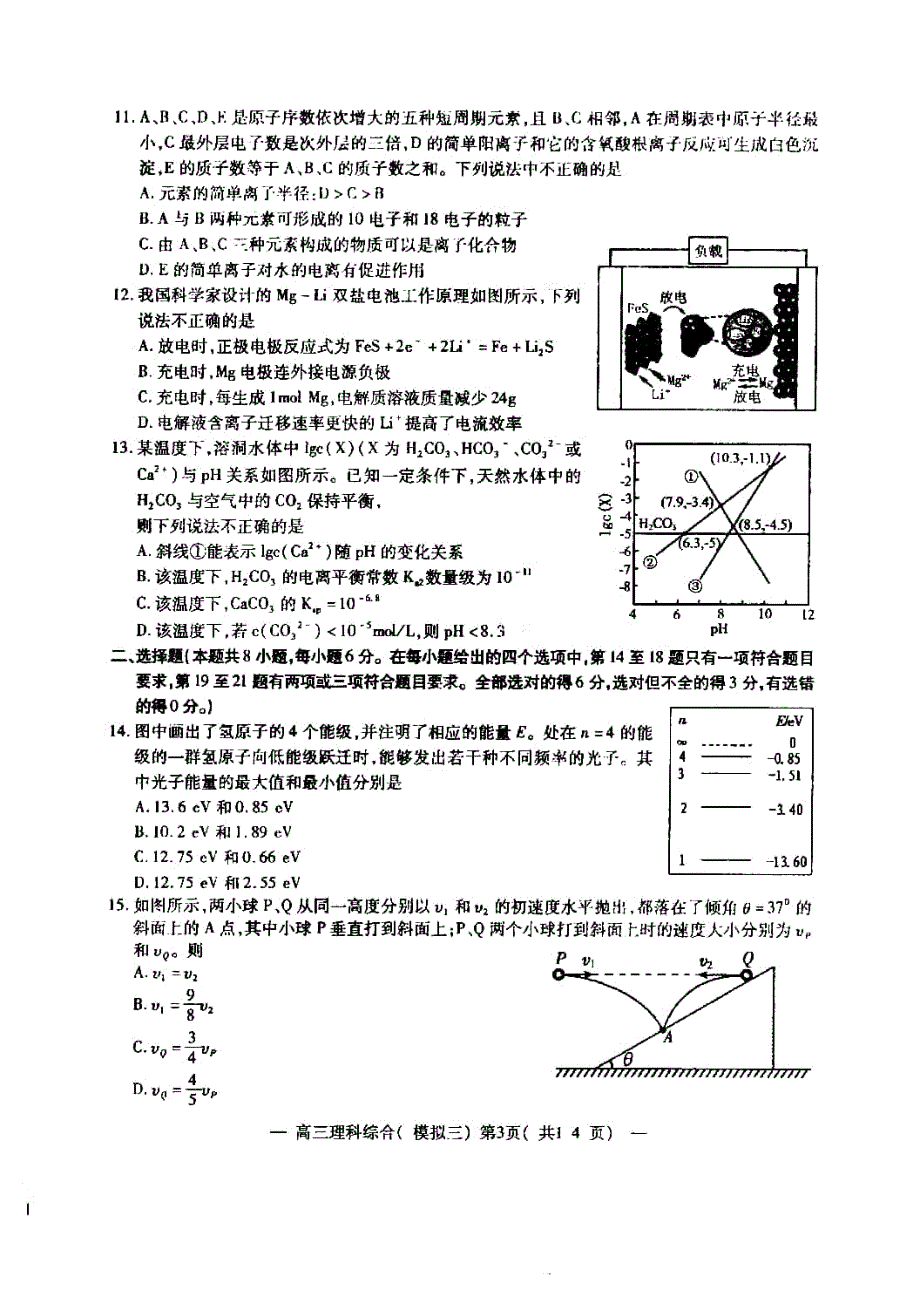 江西省南昌市2022届高三第三次模拟测试理科综合试题.pdf_第3页