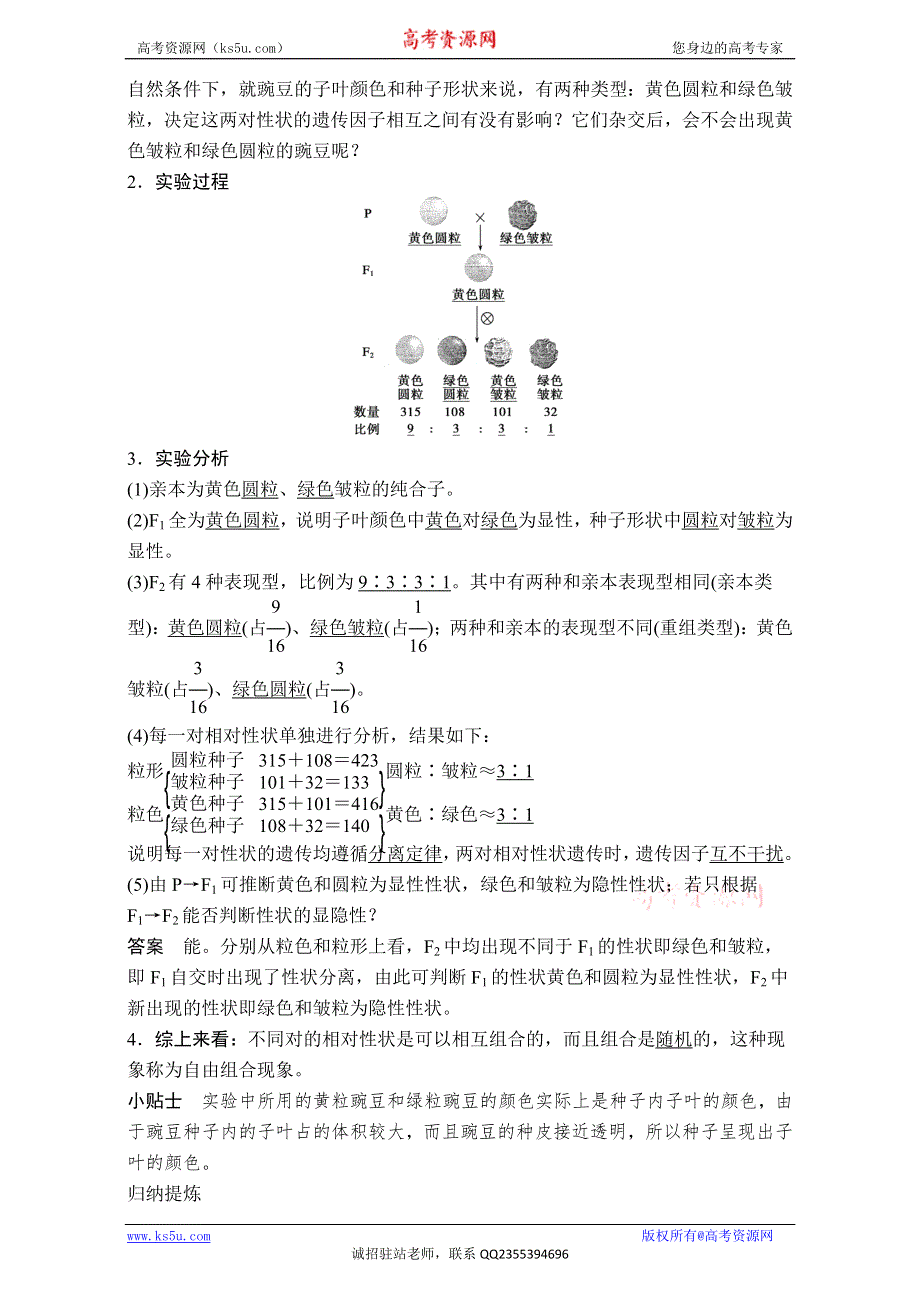 《创新设计》2017年高中生物人教版必修二课时作业：第一章 第4课时 孟德尔的豌豆杂交实验（二）WORD版含解析.doc_第2页