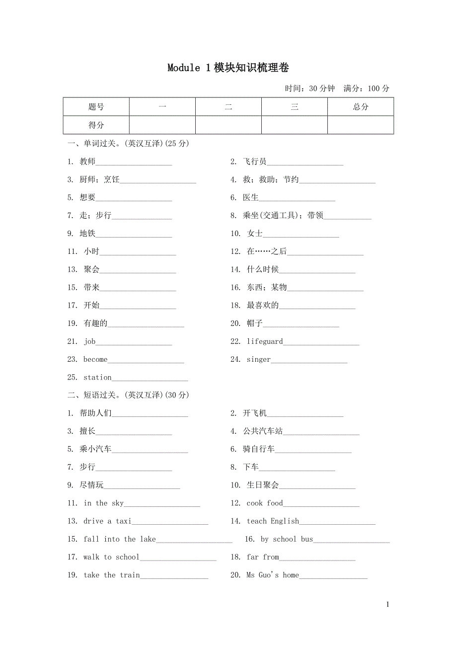 2021五年级英语上册Module1 Getting to know each other模块知识梳理卷（沪教牛津版三起）.doc_第1页