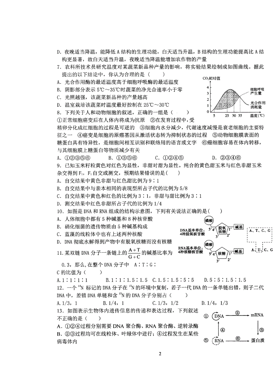 四川省成都七中2012-2013学年高二下学期入学考试生物试题 扫描版含答案.doc_第2页