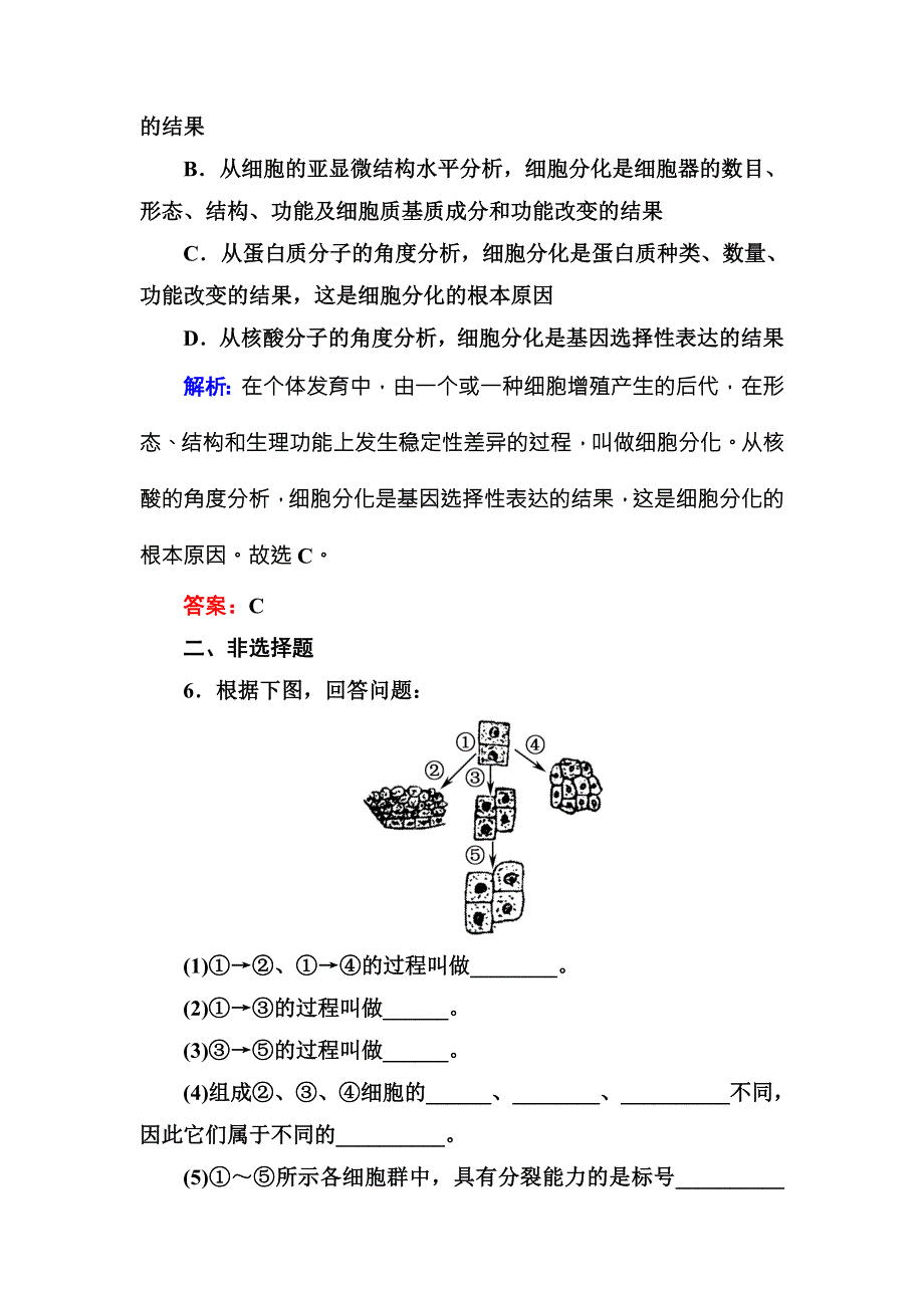 2016-2017学年《红对勾讲与练》人教版生物必修1随堂练习6-2细胞的分化 WORD版含答案.DOC_第3页