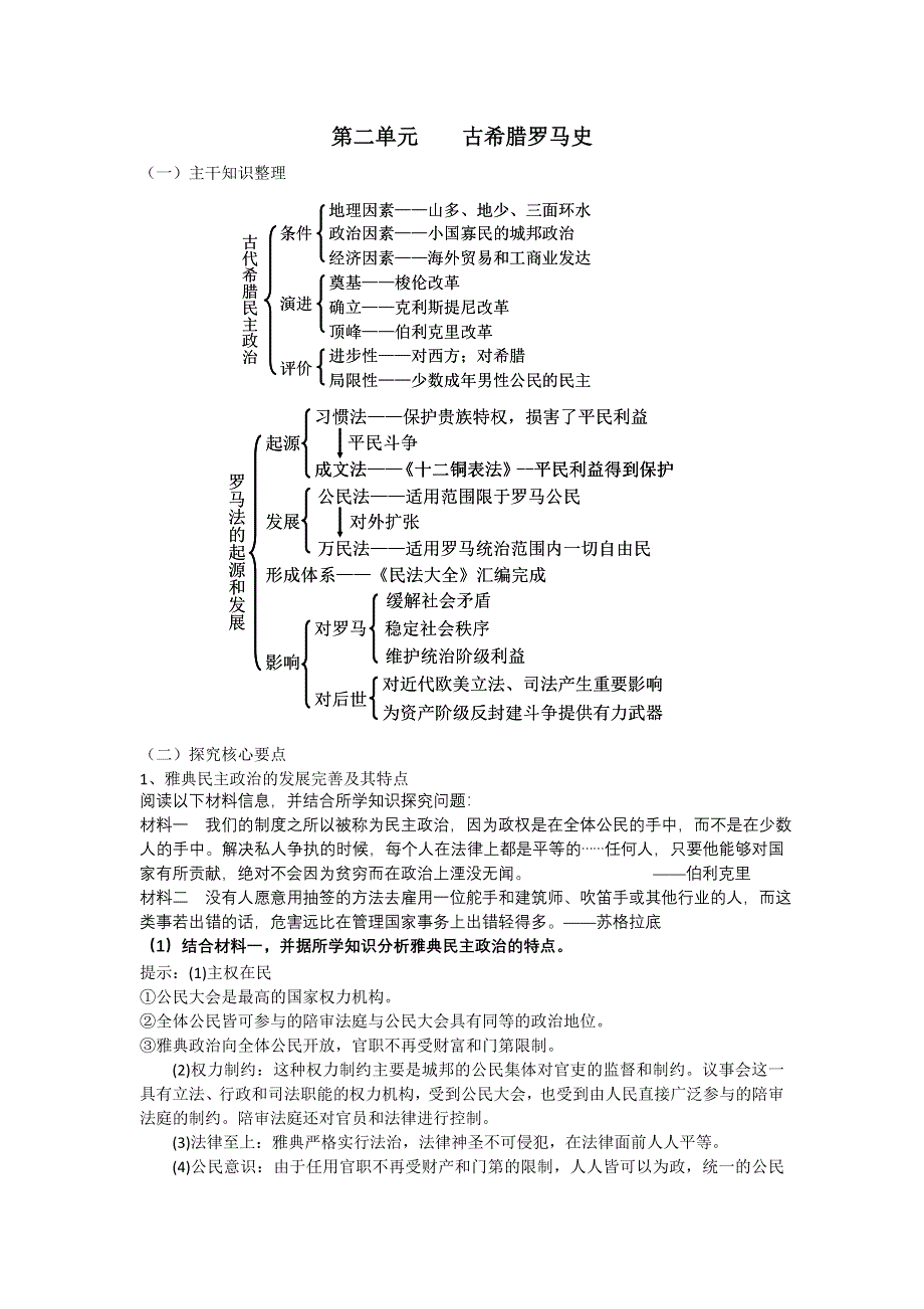 人教必修1第2单元一轮复习教案：古代希腊罗马的政治制度《教案》.doc_第1页