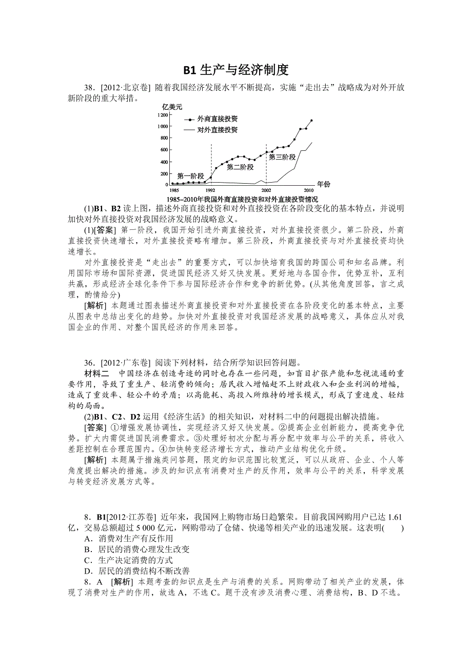 2013届高考政治12年真题+最新模拟题分类汇编：专题2 生产、劳动与经营 WORD版含答案.doc_第1页