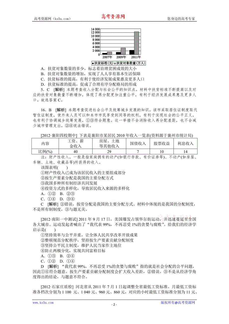 2013届高考政治12年真题+最新模拟题分类汇编：专题3 收入与分配 WORD版含答案.doc_第2页