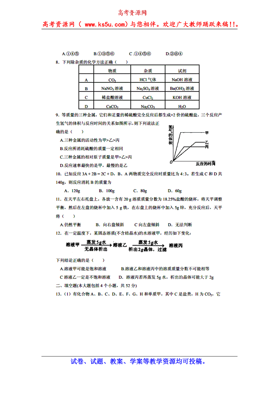 四川省成都七中2014-2015学年高一上学期入学考试化学试题 扫描版含答案.doc_第2页