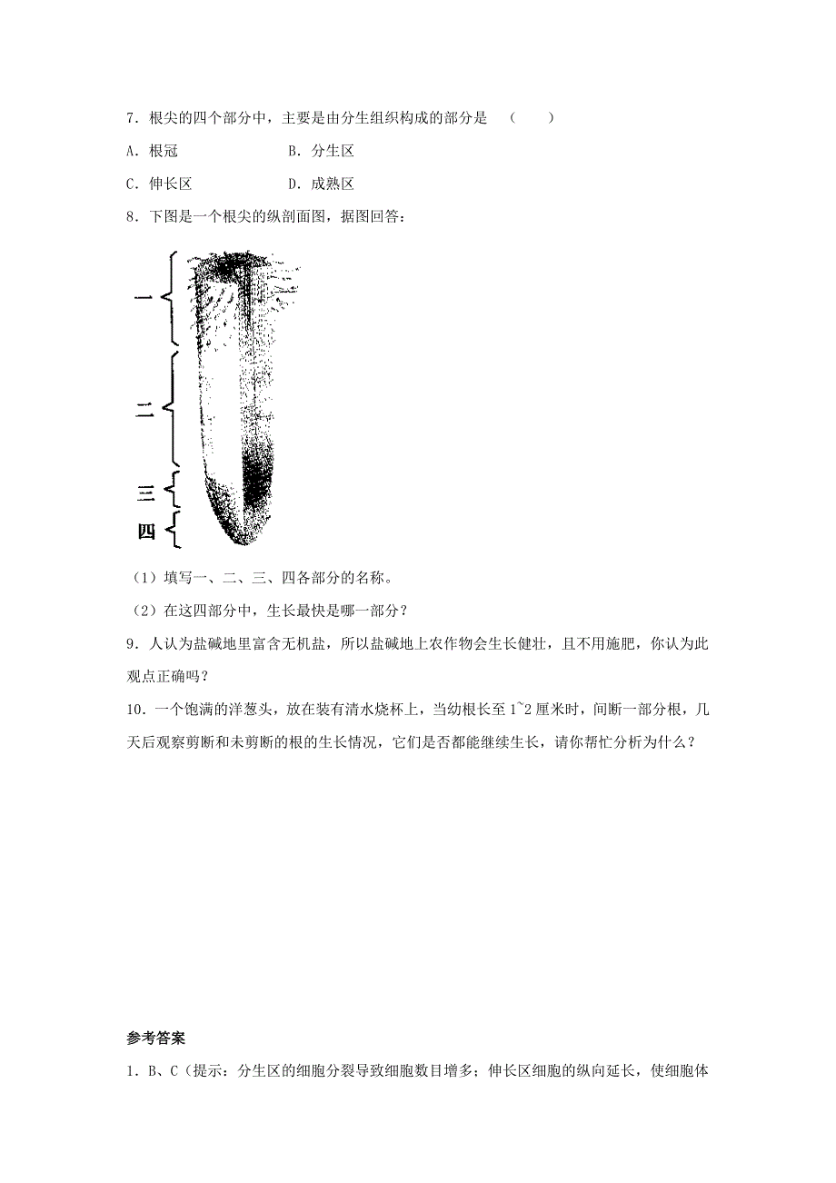 七年级生物上册 第三单元 生物圈中的绿色植物 第二章 被子植物的一生 第二节植株的生长习题3（新版）新人教版.doc_第2页