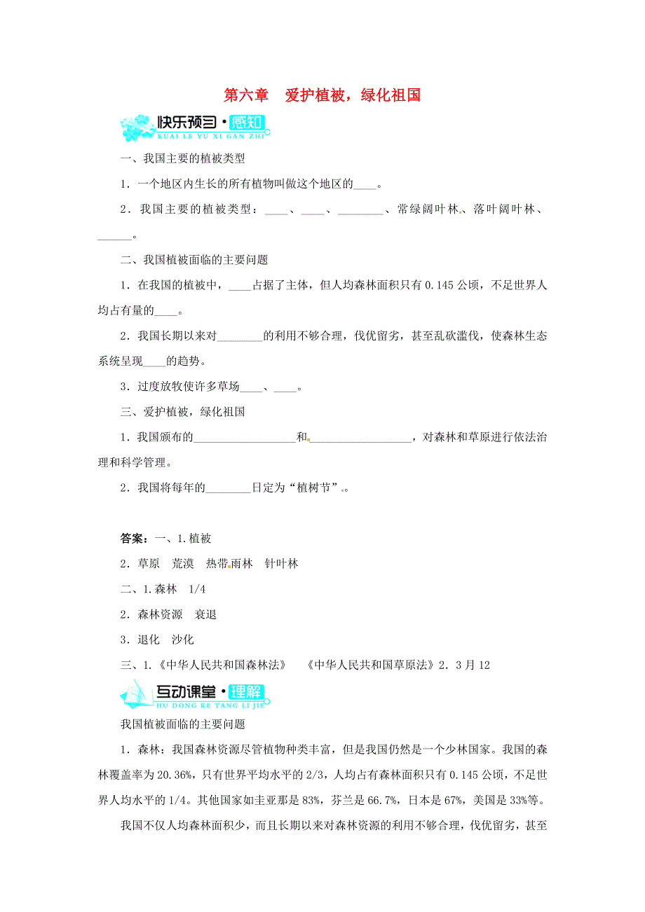 七年级生物上册 第三单元 生物圈中的绿色植物 第六章 爱护植被绿化祖国习题1（新版）新人教版.doc_第1页